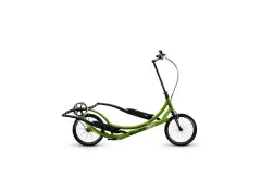 A green elliptical bike with the brand name "ELLIPTIGO" visible. It has two wheels and foot pedals.