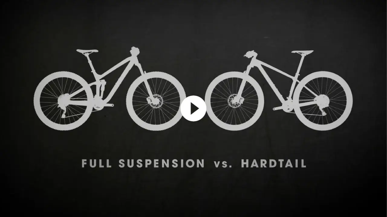 Silhouettes of a full suspension bike and a hard tail bike, illustrating the difference between them.